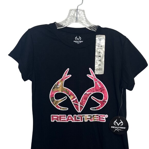 Realtree Camo Logo Short Sleeve Tshirt Womens Medium Black Pink New Hunting - Picture 3 of 9